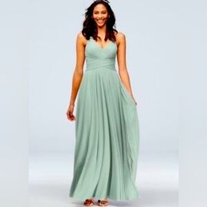 Sage bridesmaids Dresses from David’s bridal
Style # F20052